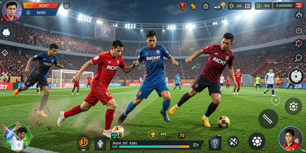 Tampilan gameplay RICH7 yang menampilkan aksi seru di lapangan.